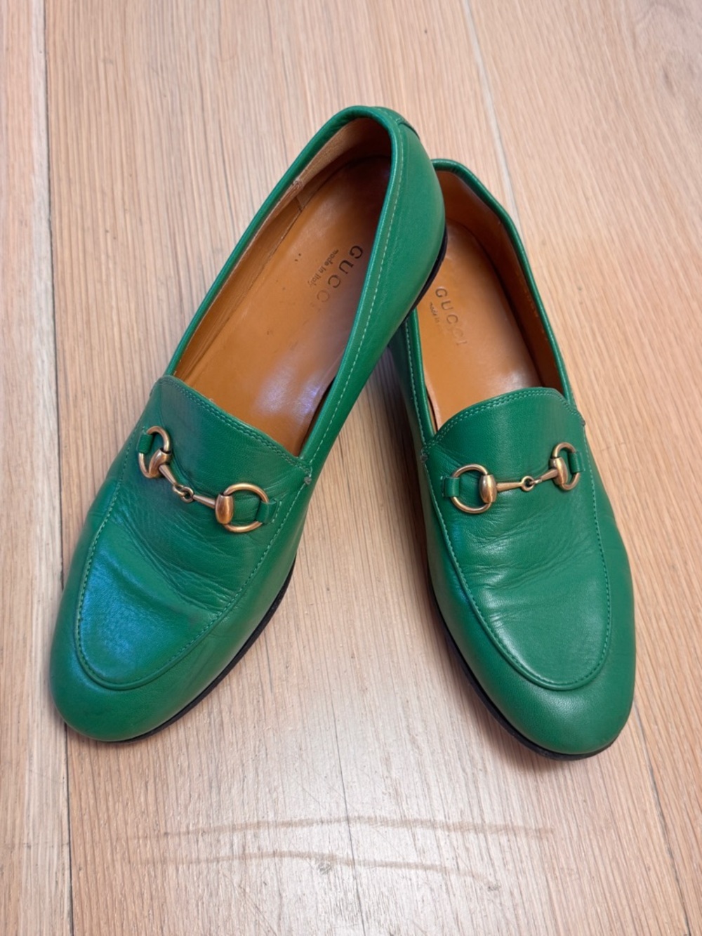 Gucci Green Leather Horsebit Loafers for Women